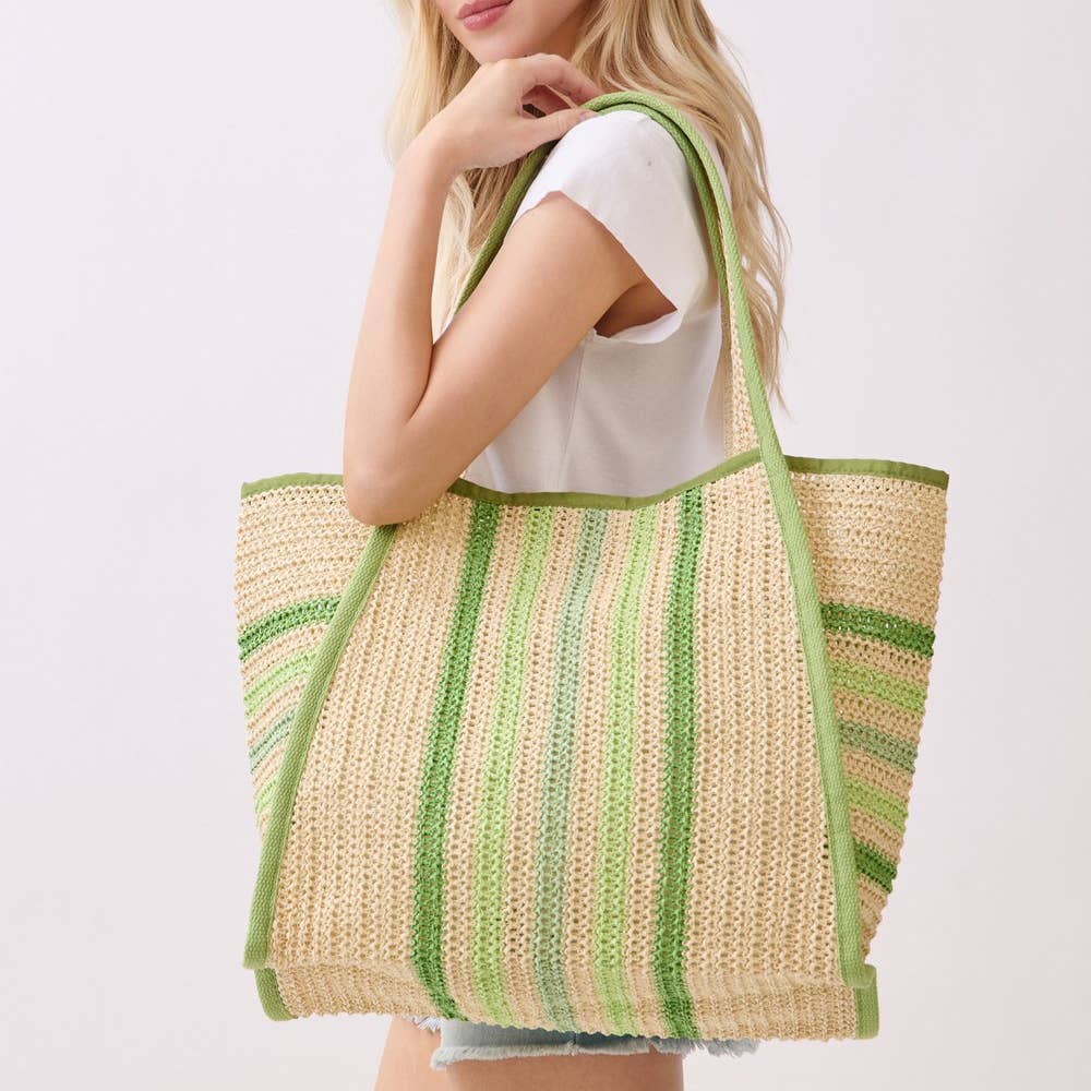 Oversized Striped Straw Braided Tote Bag