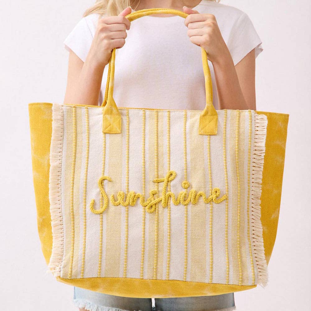 Vintage SUNSHINE Message Stripe Fringe Tote Bag
