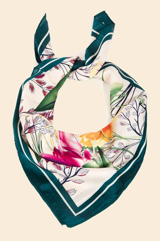 Floral Garden Print Bandana: Teal