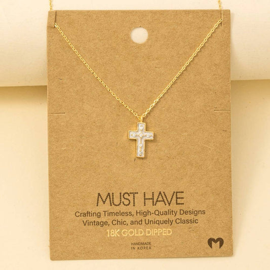 Gold Dipped Outline Enamel Cross Pendant Necklace