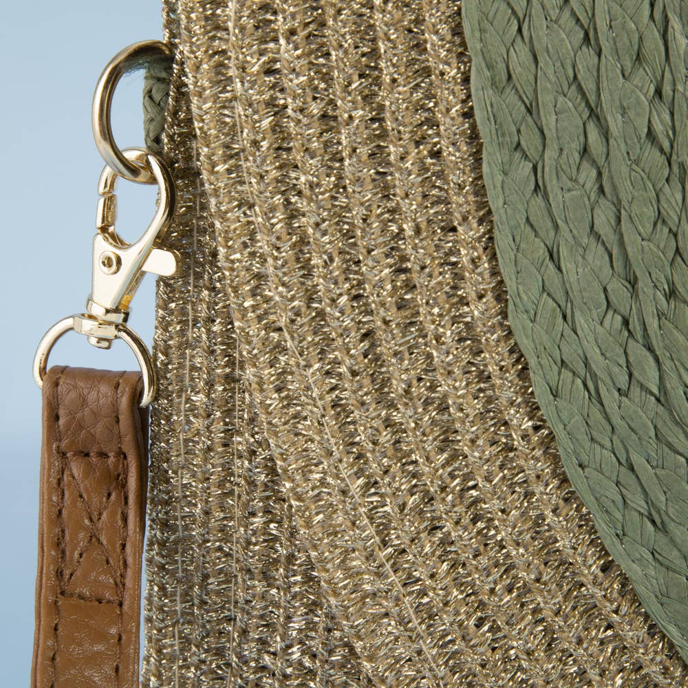 Half Moon Flap Woven Straw Clutch Bag