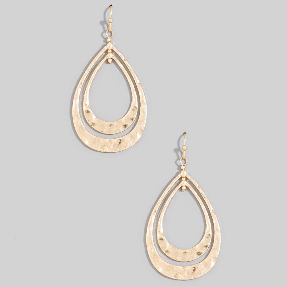Hammered Double Teardrop Layered Dangle Earrings