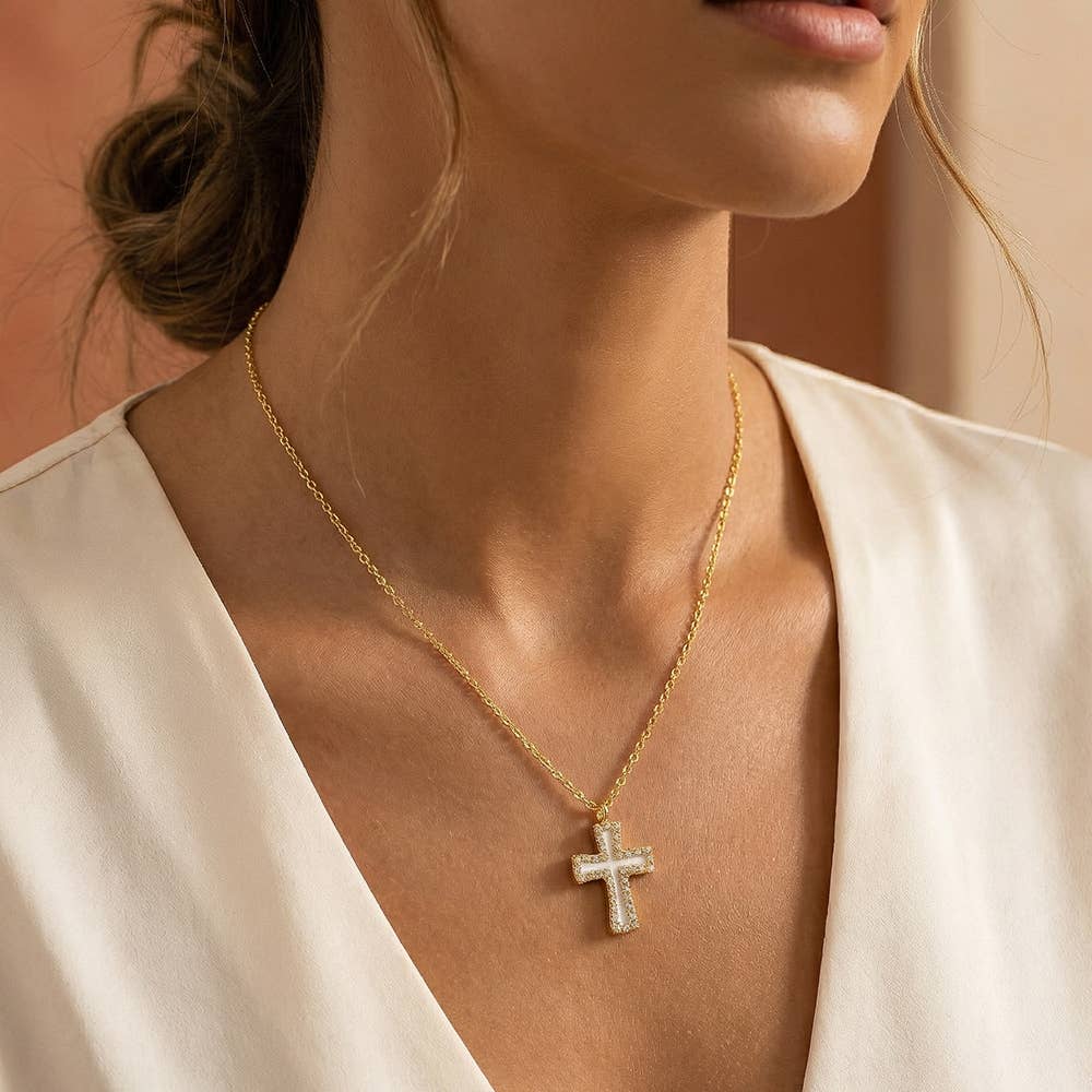 Gold Dipped Enamel Cross Pendant Necklace