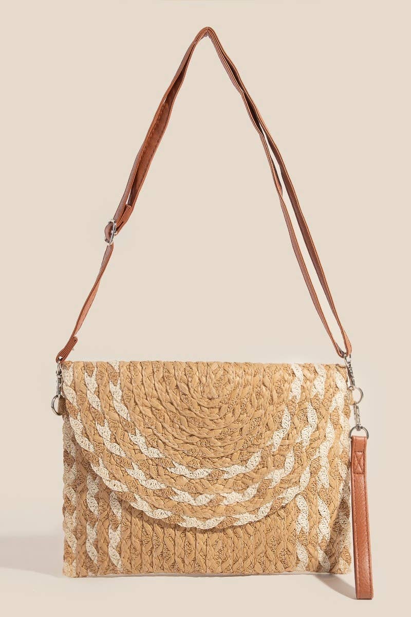 Floral Detail Pattern Envelope Crossbody Bag: Taupe