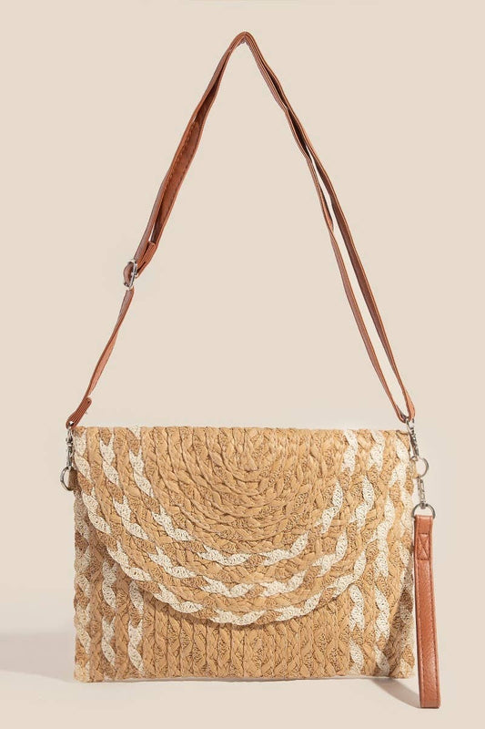 Floral Detail Pattern Envelope Crossbody Bag: Taupe