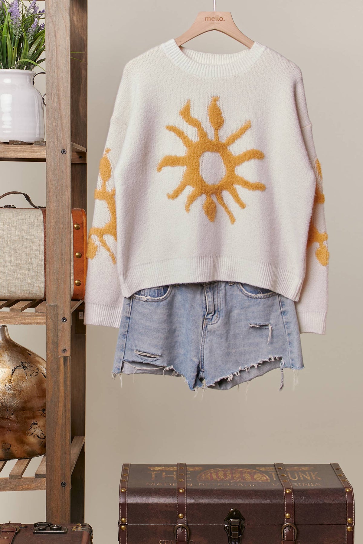 Golden Sun Textured Knit Sweater – Cream
