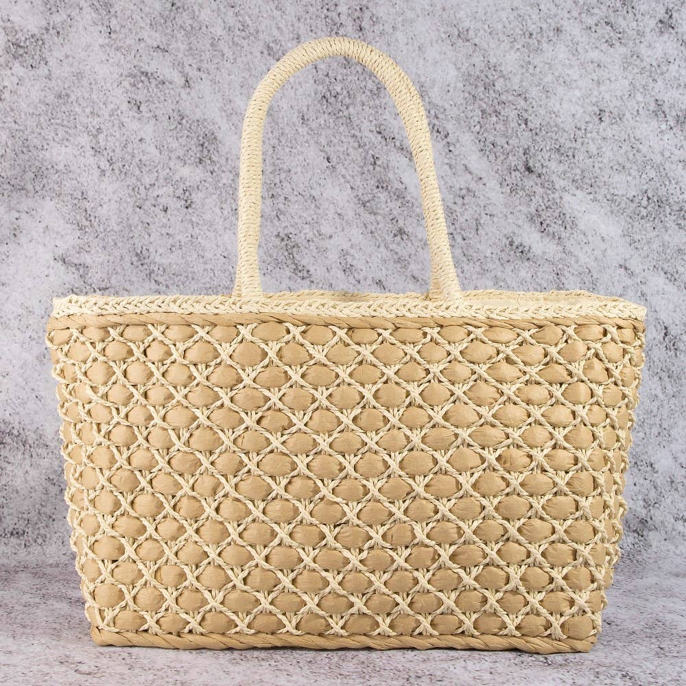 Woven Lattice Straw Tote Bag