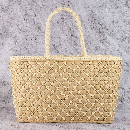 Woven Lattice Straw Tote Bag