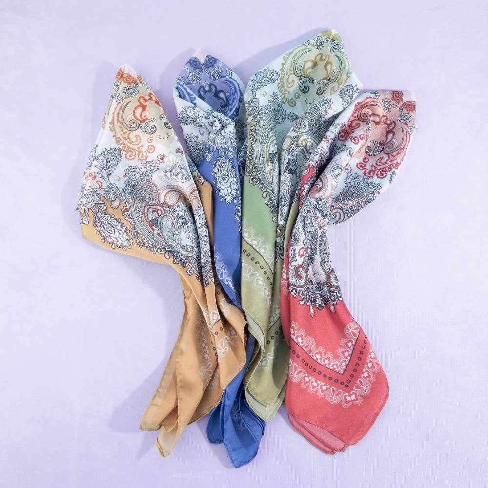 Ornate Paisley Medallion Print Satin Square Scarf