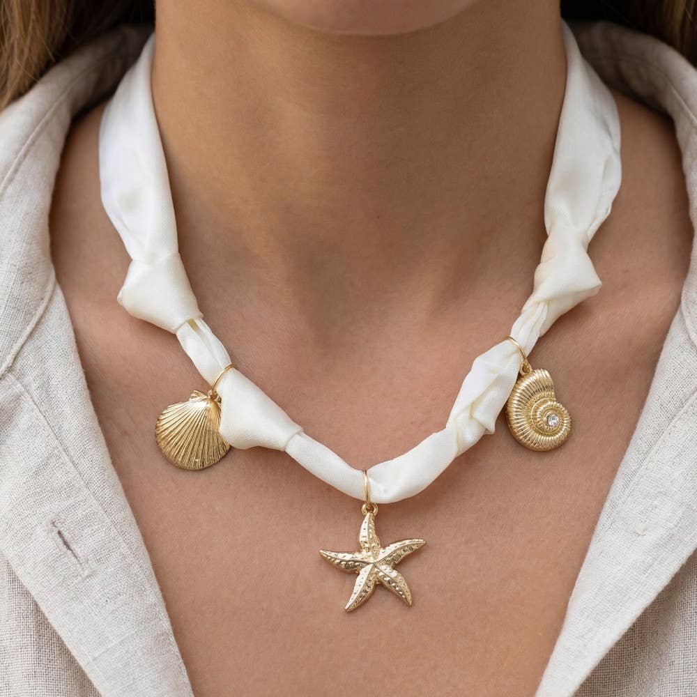 Sea Life Charms Knotted Satin Necklace