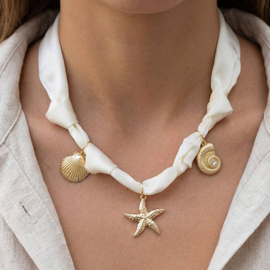 Sea Life Charms Knotted Satin Necklace