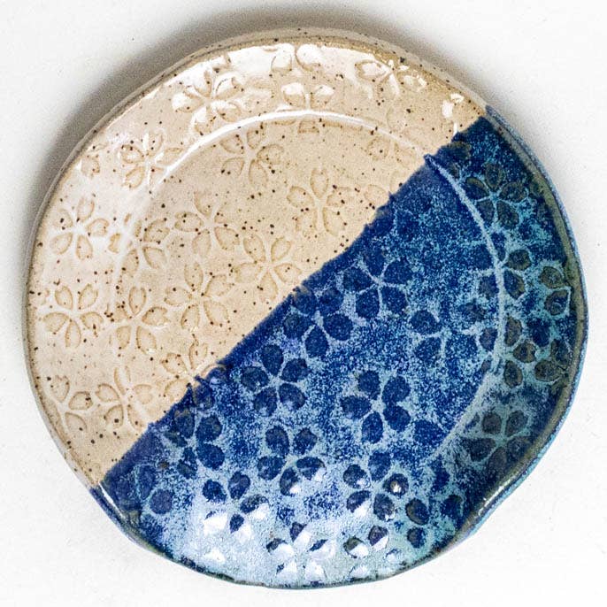 Blue & White Flower Pattern Ceramic Spoon Rest Handmade