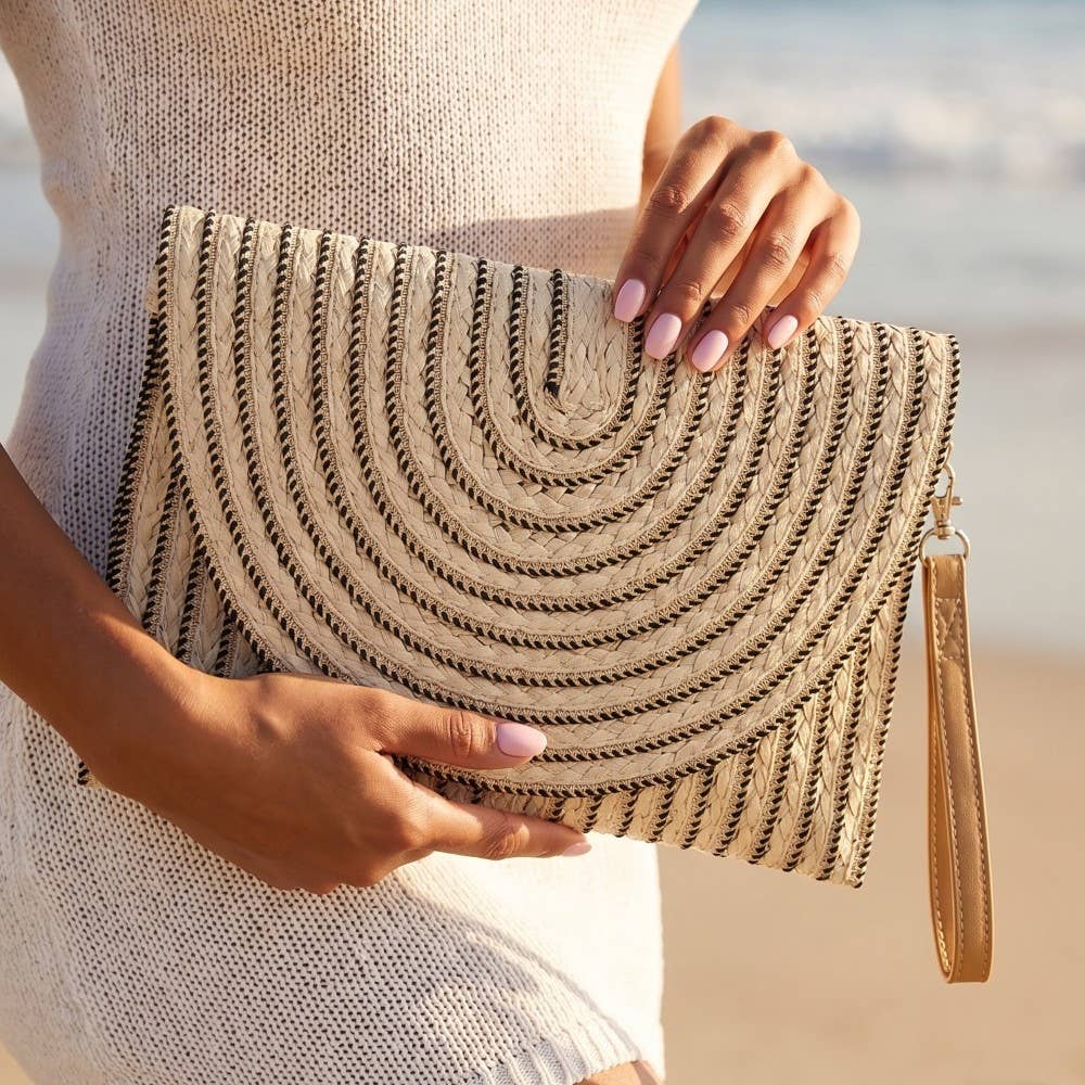 Round Flap Intricate Paper Woven Envelope Clutch Bag