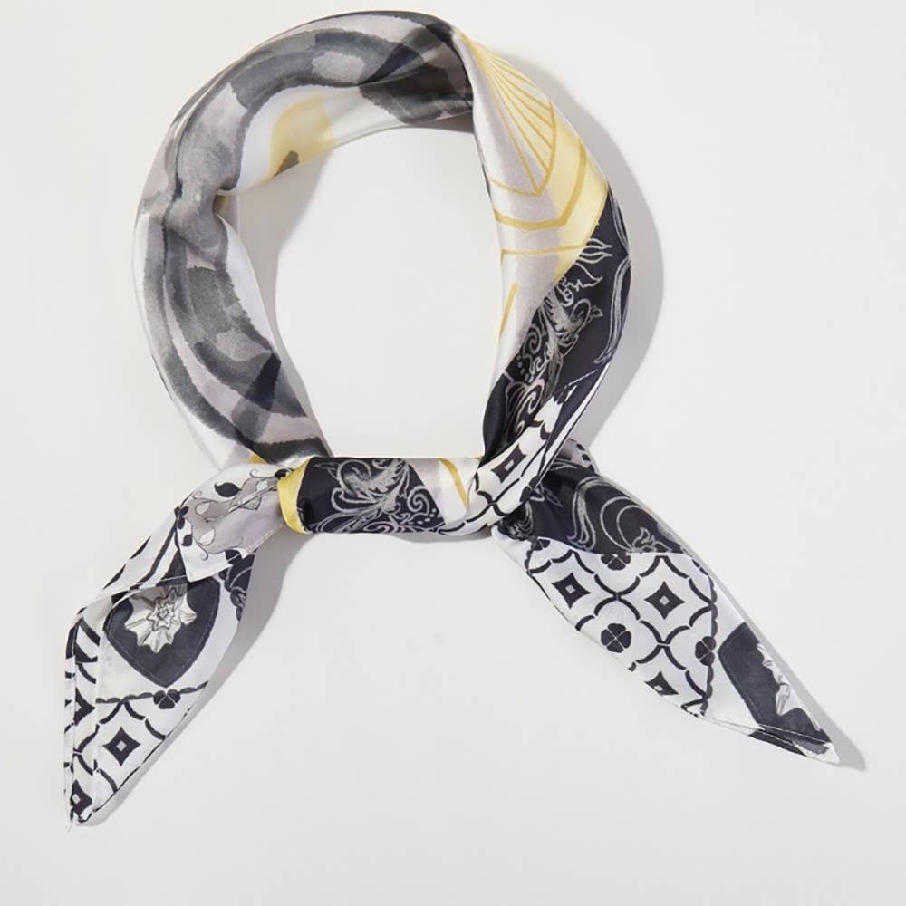 Flower And Lemons Print Square Bandana Scarf