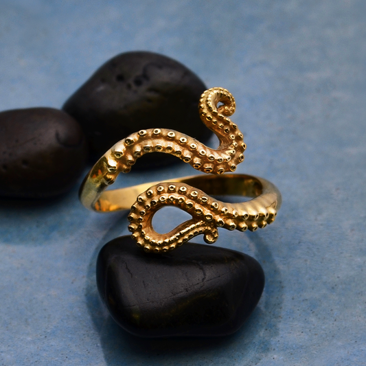 Sterling Silver or Bronze Adjustable Octopus Tentacle Ring