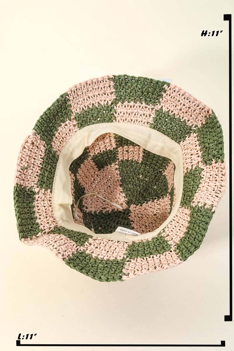 Straw Braided Checkered Bucket Hat