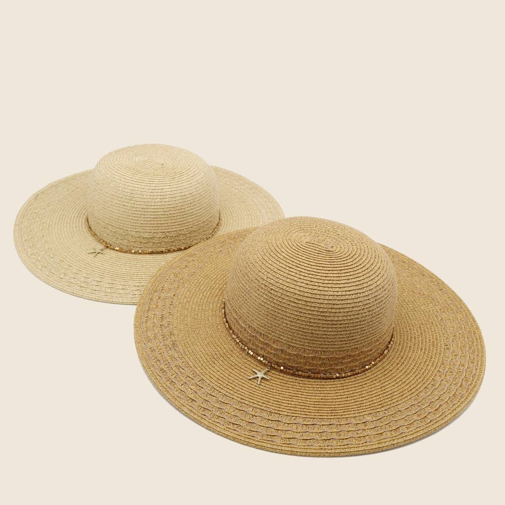 Starfish Charm Wide Brim Straw Sun Hat