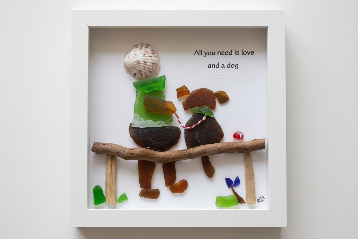 Sea Glass Framed Art - All you need is love and a dog