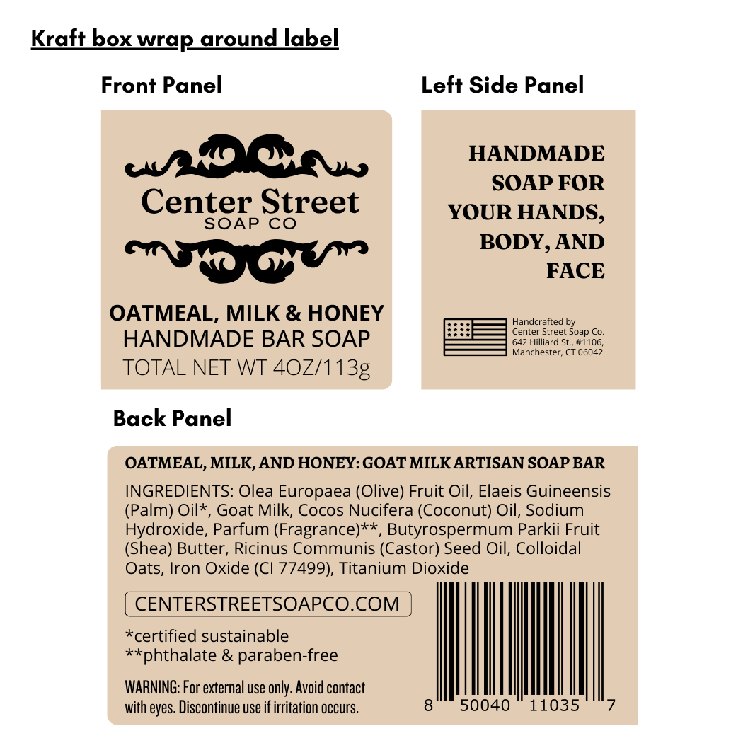 Oatmeal, (Goat's) Milk & Honey Handmade Bar Soap - 4oz