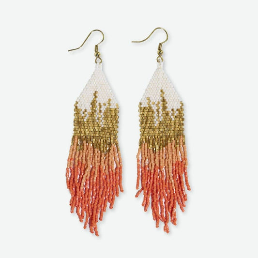 Earrings Gold Claire Ombre Beaded Fringe Coral