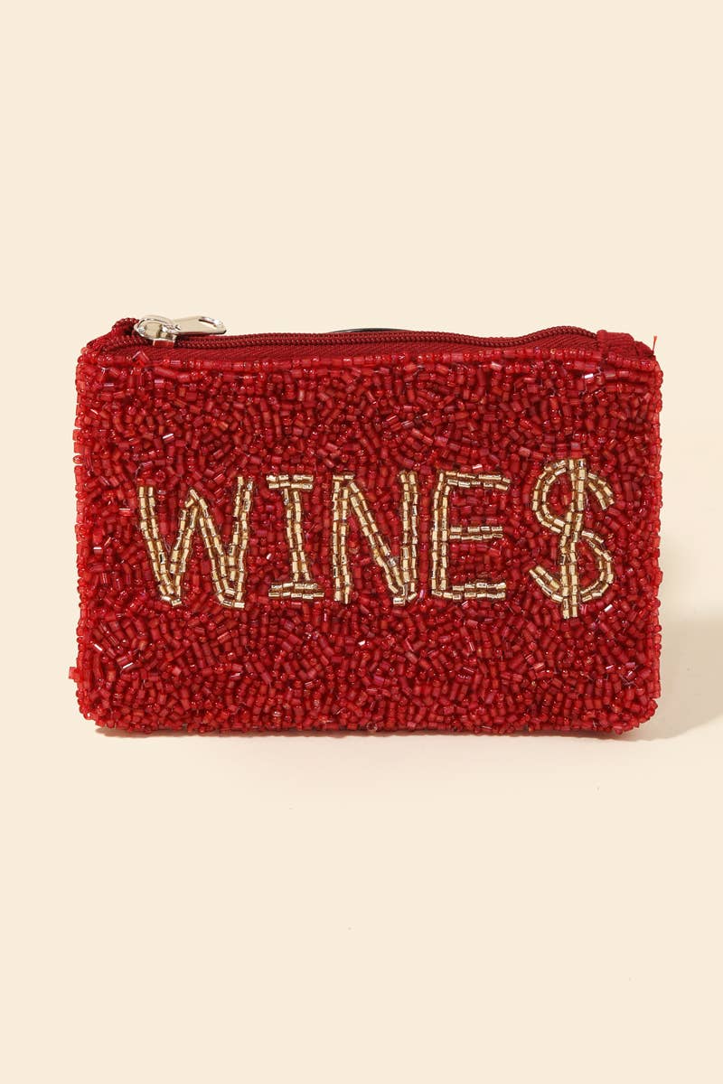 Wines Seed Beaded Coin Purse: Red