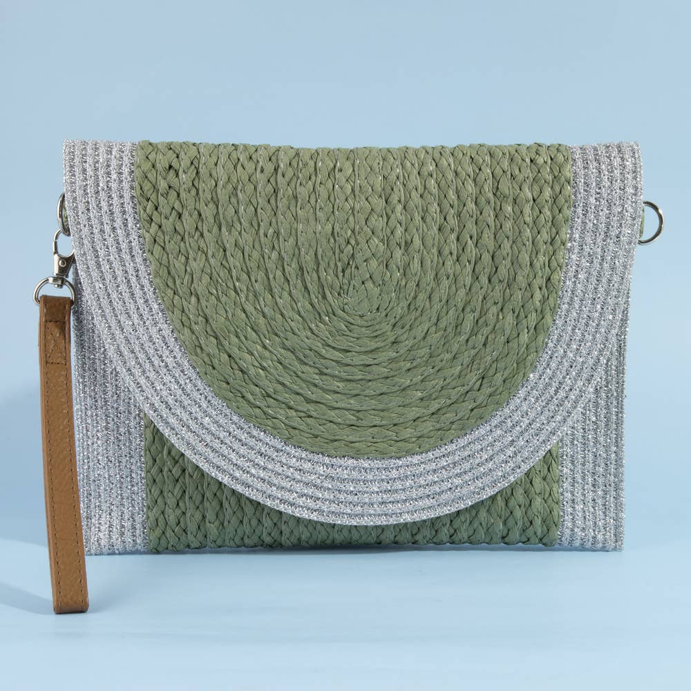 Half Moon Flap Woven Straw Clutch Bag