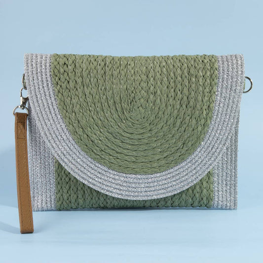 Half Moon Flap Woven Straw Clutch Bag