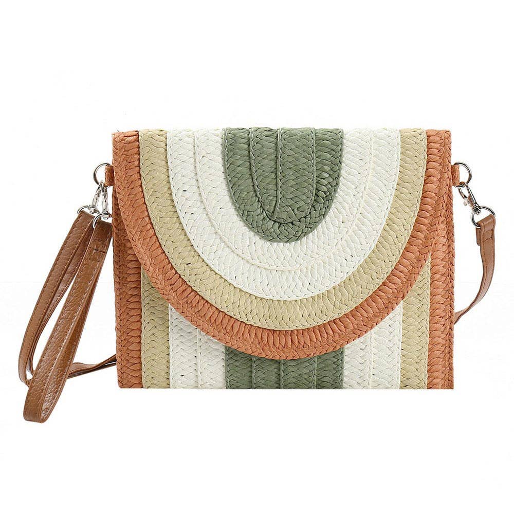 Multi Colored Striped Straw Clutch / Crossbody Bag