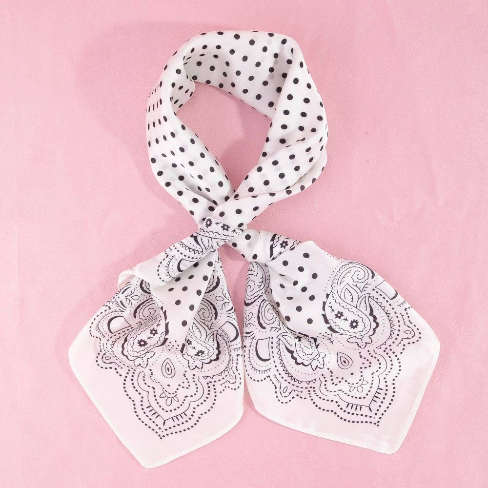 Polka Dot & Paisley Border Print Satin Square Scarf