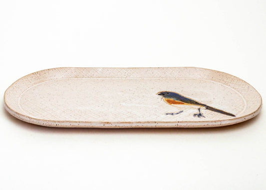 Blue Bird Design Stoneware Handmade in Ohio, Ceramic Platter