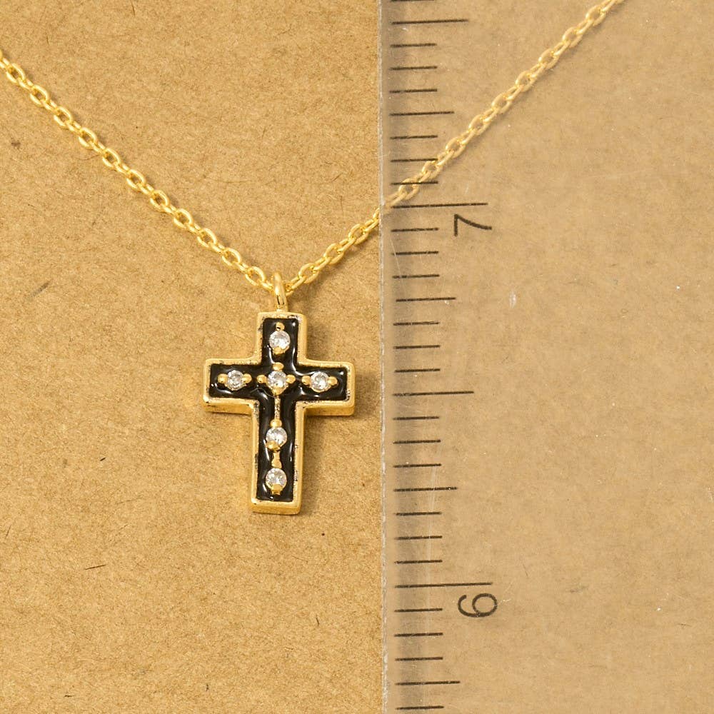 Gold Dipped Outline Enamel Cross Pendant Necklace