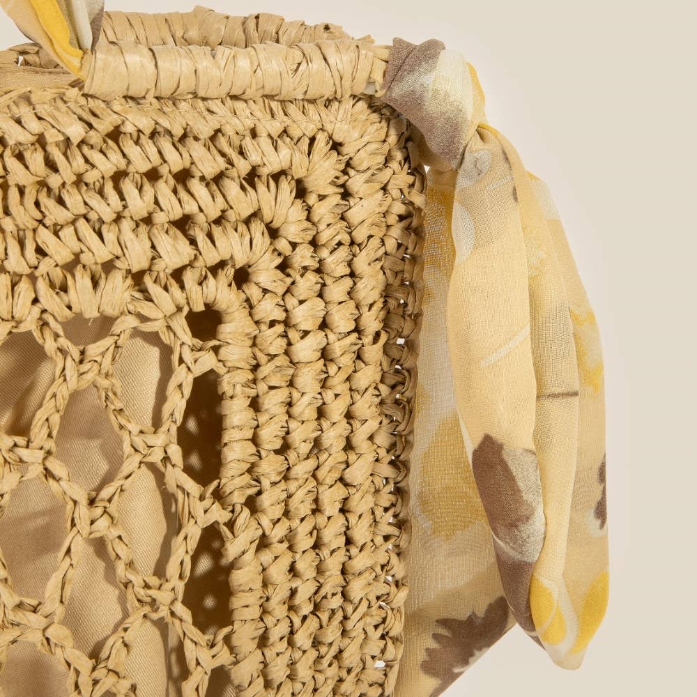 Tropical Bandana Strap Straw Braided Tote Bag