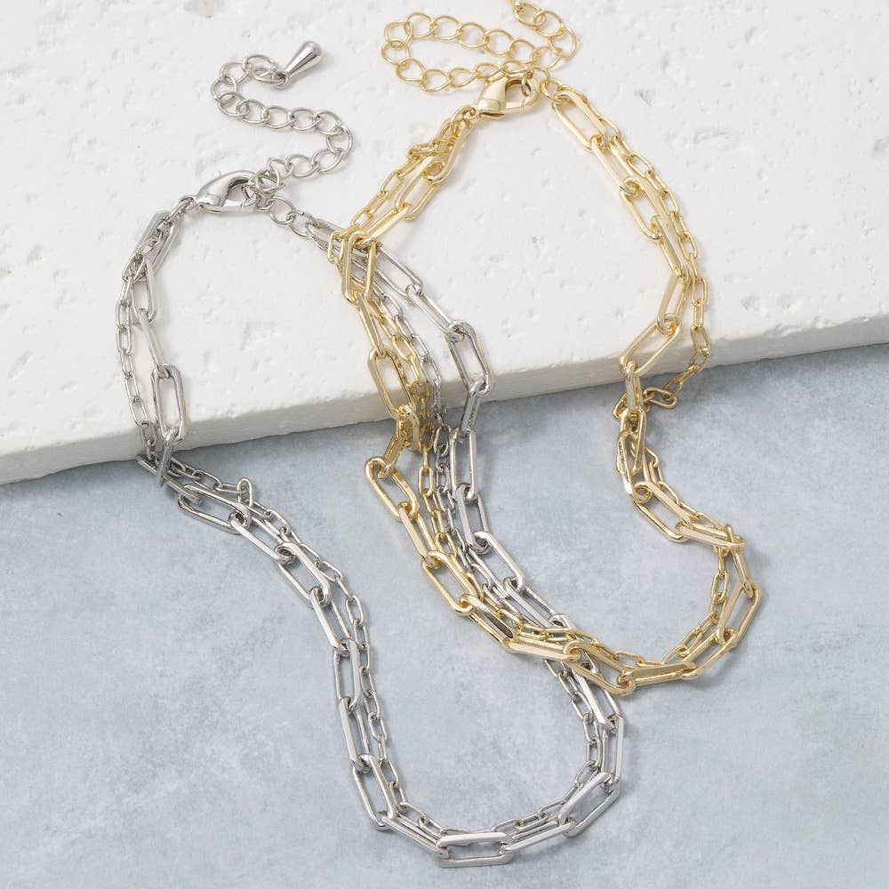 Double Strand Layered Link Chain Anklet