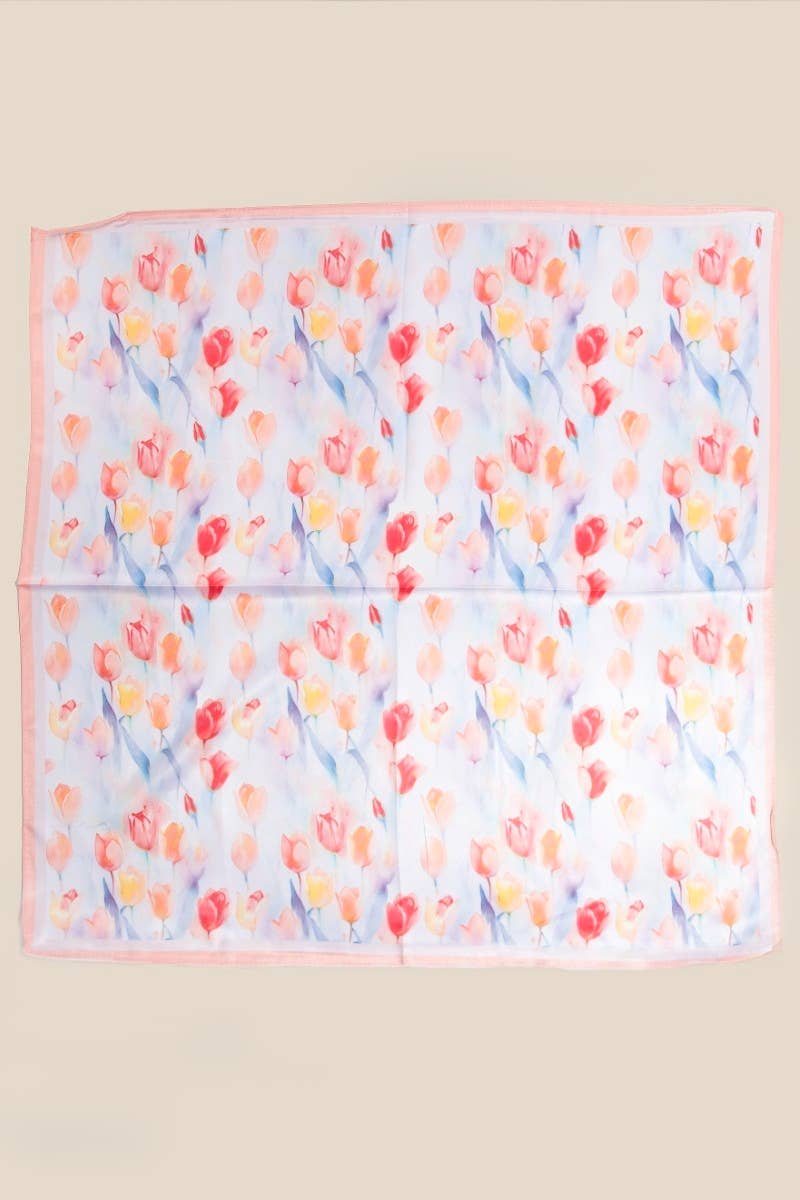 Floral Tulip Pattern Square Bandana Scarf