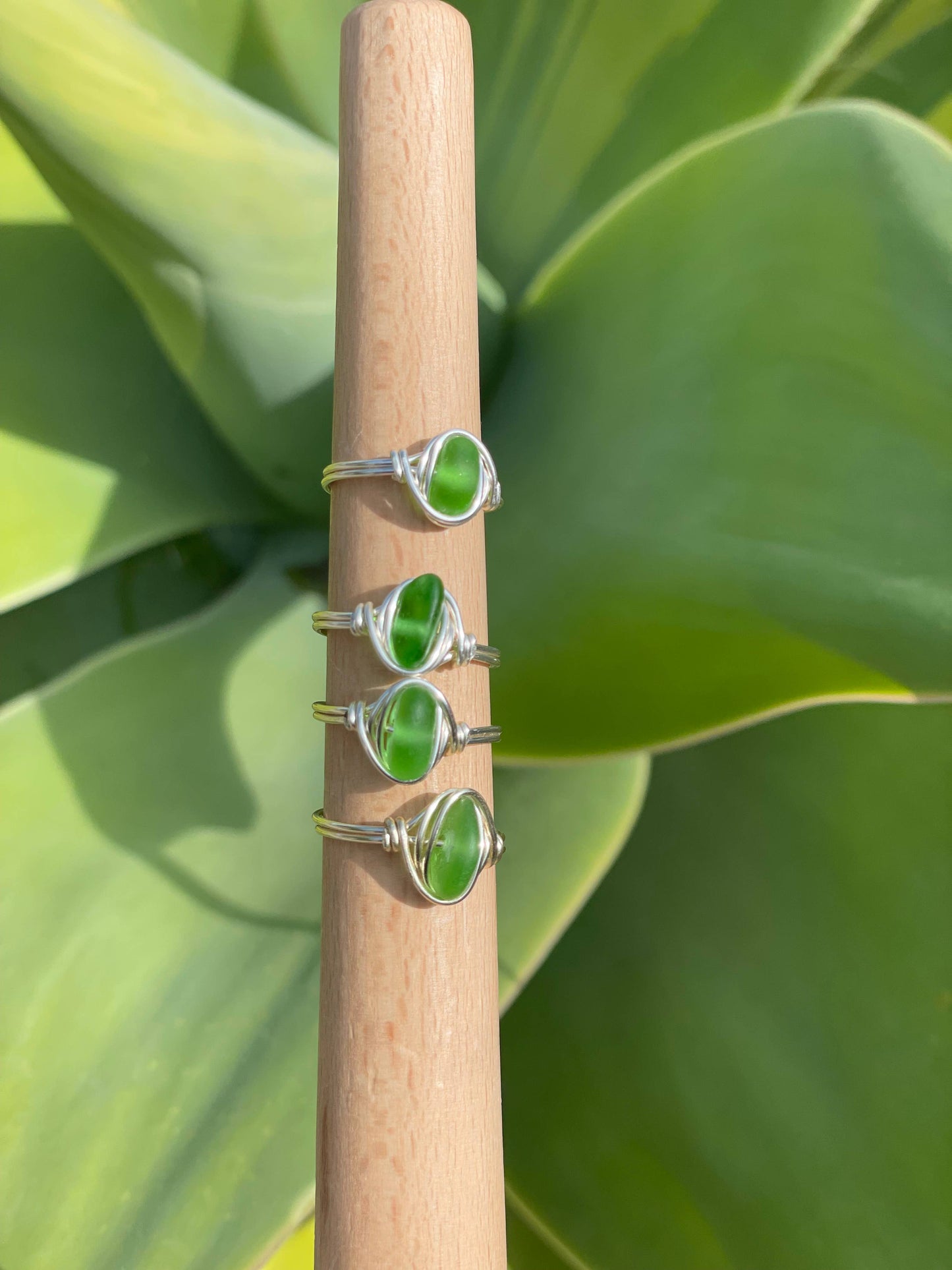 Genuine Kelly Green Sea Glass Silver Plated Ring