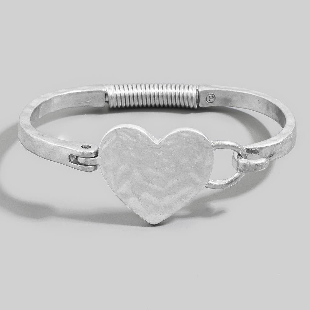 Hammered Heart Hinge Bangle Bracelet