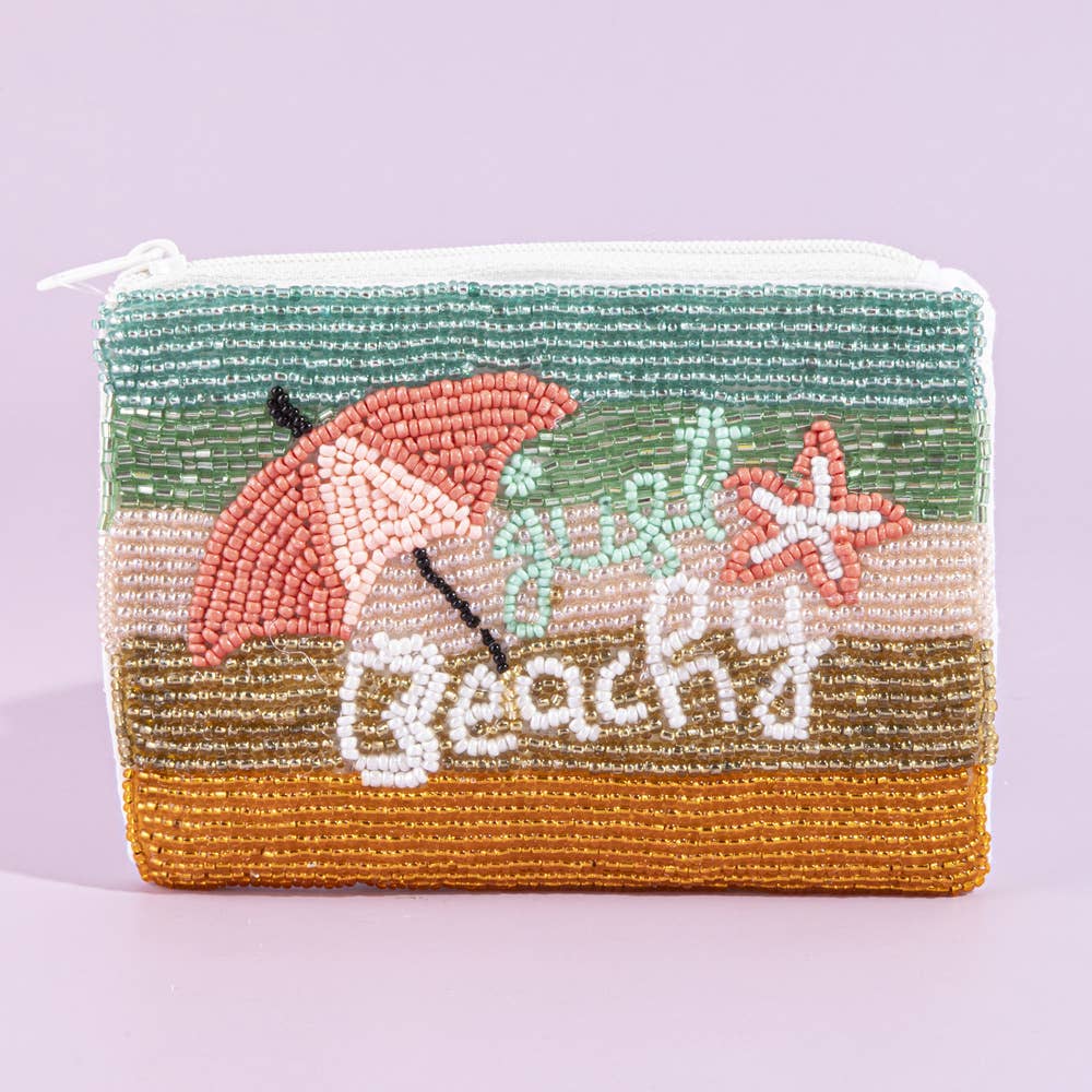 Beaded Beachy Beach Scene Coin Pouch