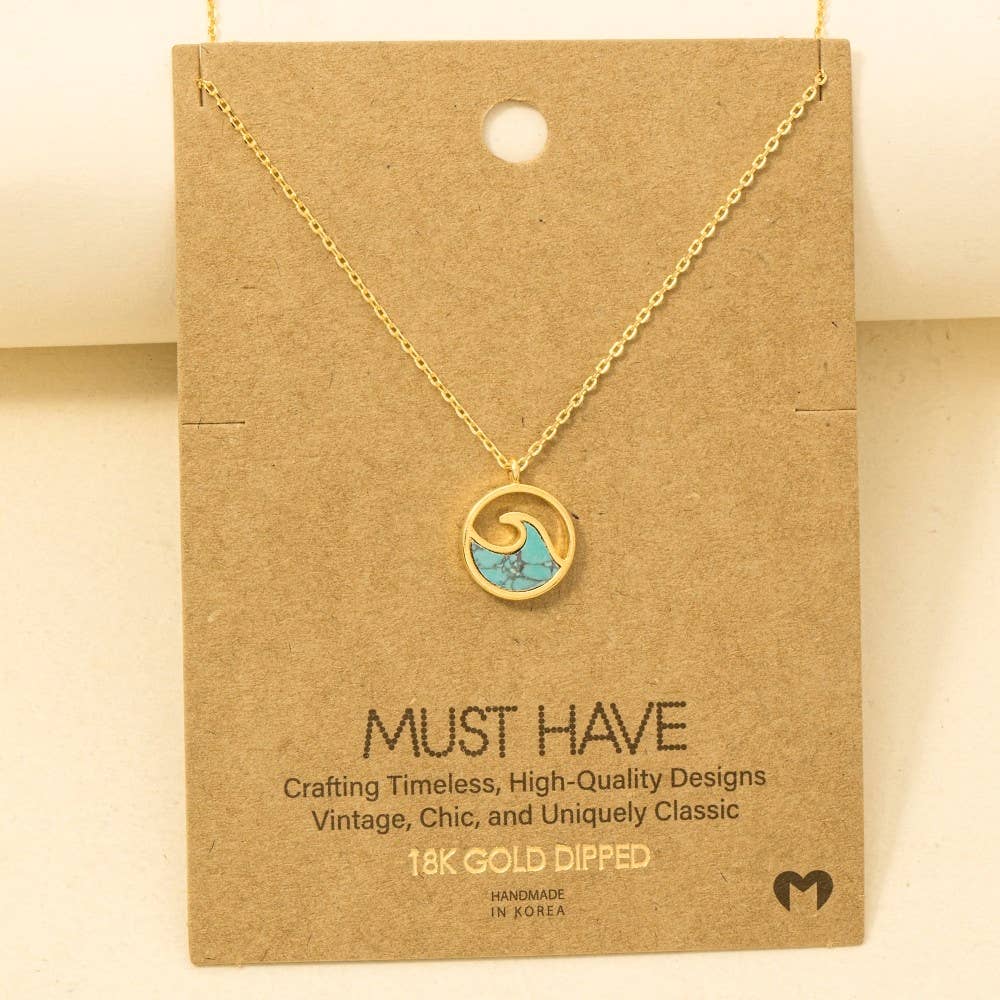 Round Wave Coin Pendant Necklace