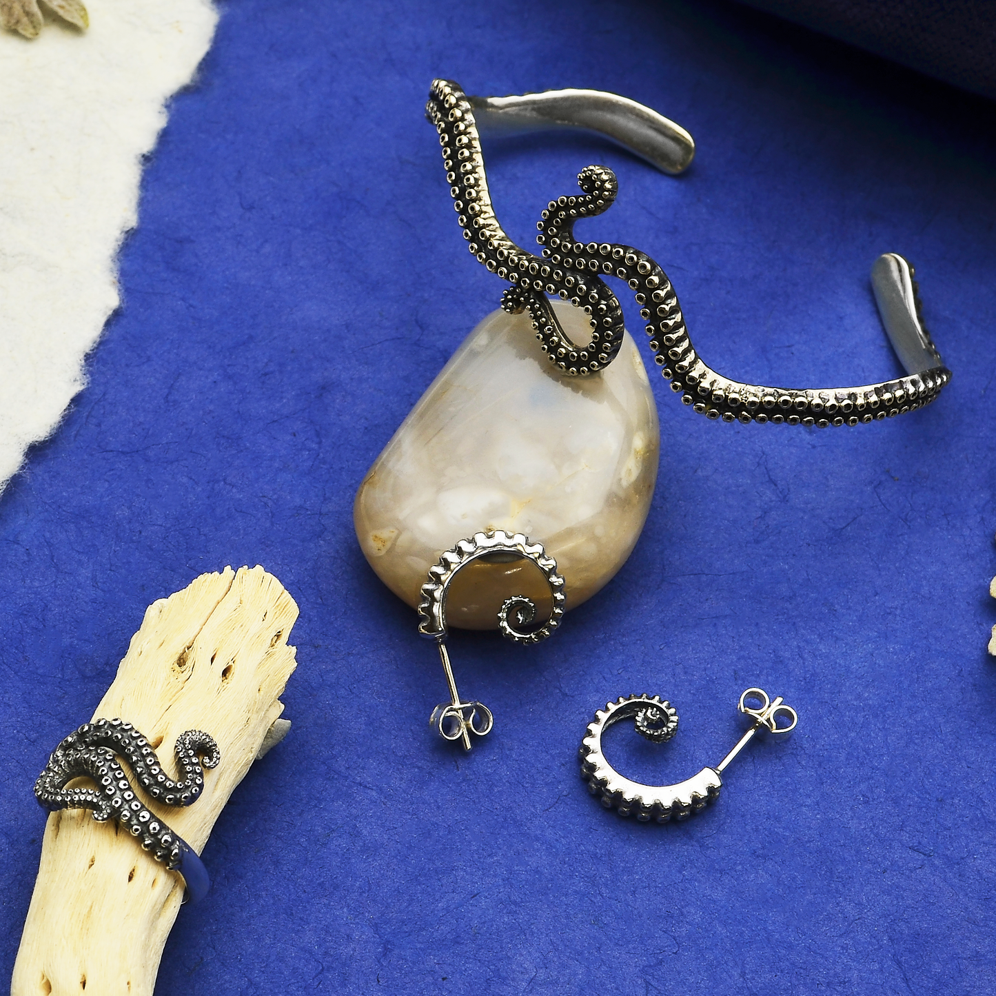 Sterling Silver or Bronze Adjustable Octopus Tentacle Ring