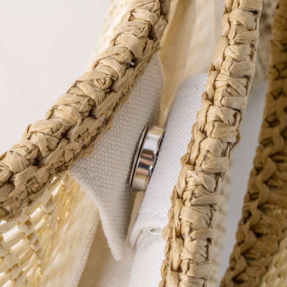 Two Tone Woven Straw Tote Bag - Black