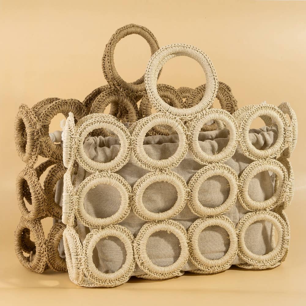 Straw Round Pattern Mesh Hand Bag