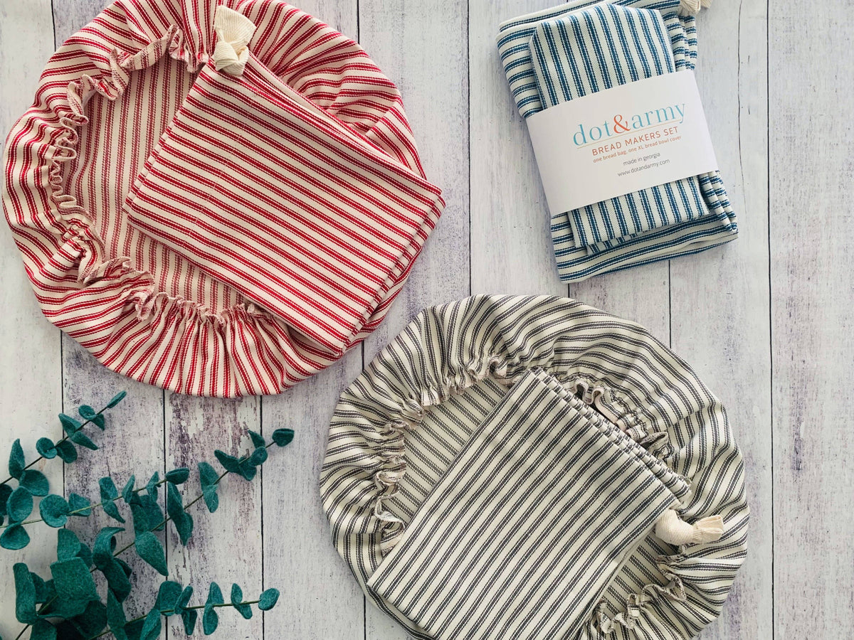 Bread Makers Set- Bowl Cover and Bread Bag- Ticking Stripes