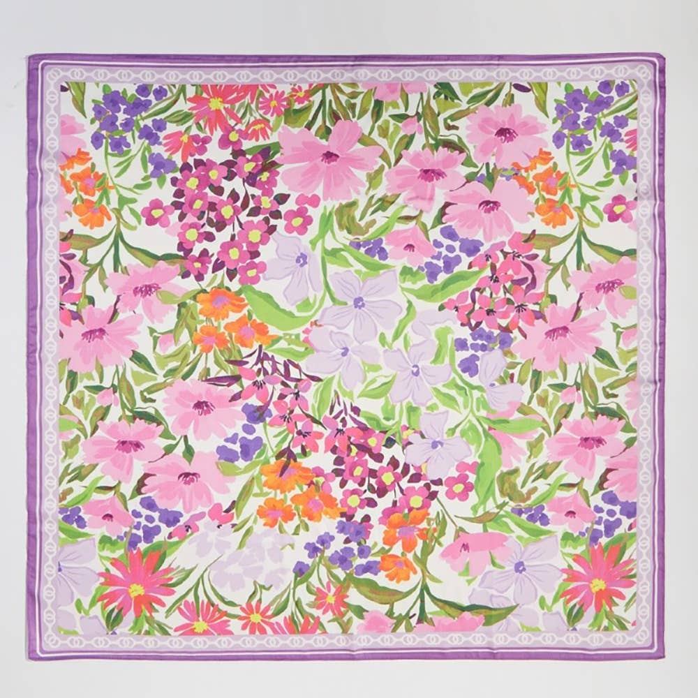 Colorful Flower Garden Print Square Bandana Scarf