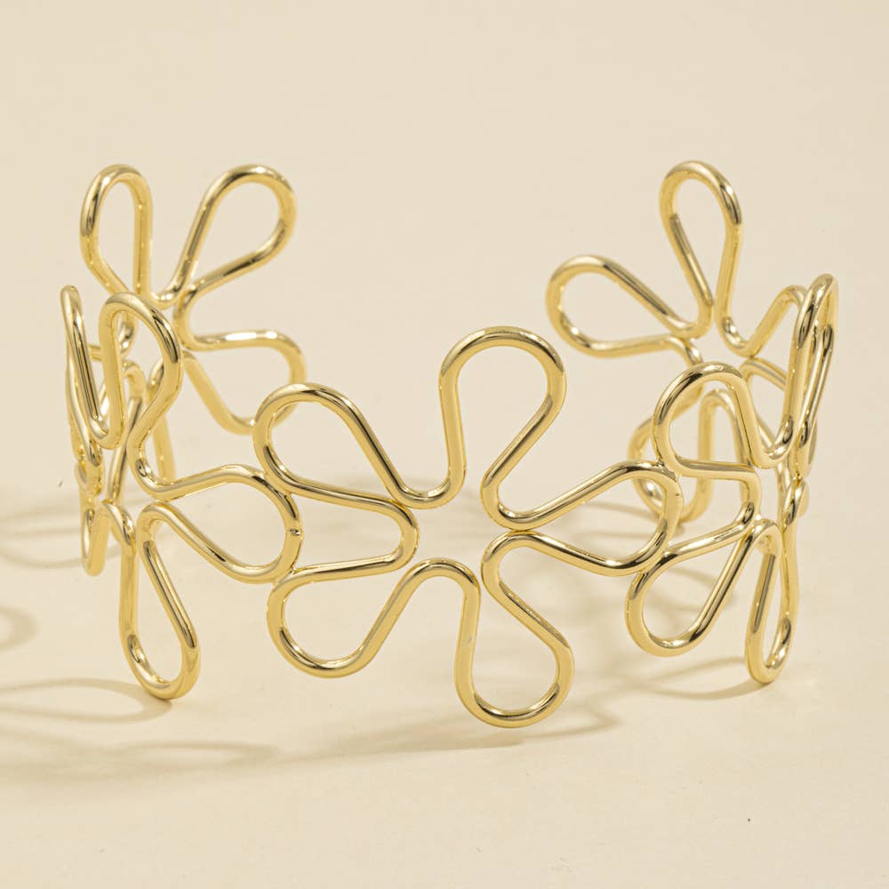 Metallic Wire Flower Cuff Bracelet
