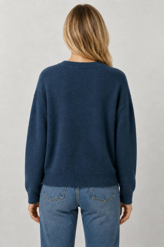 Women’s Teal Fish Sweater – Intarsia Knit Crewneck Pullover