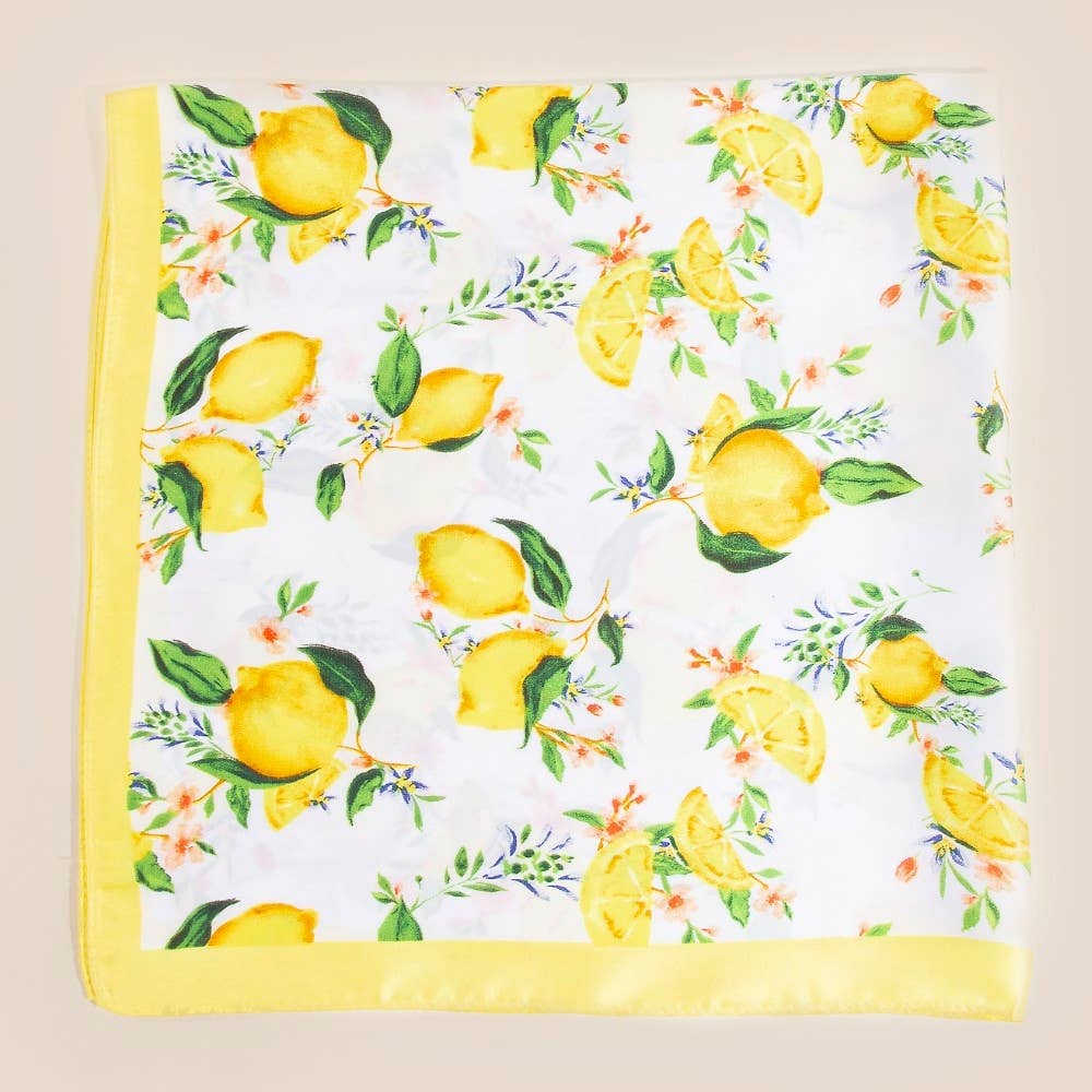 Lemons And Flowers Print Square Bandana Scarf