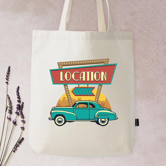 Pismo Beach Vintage Classic Car Canvas Tote