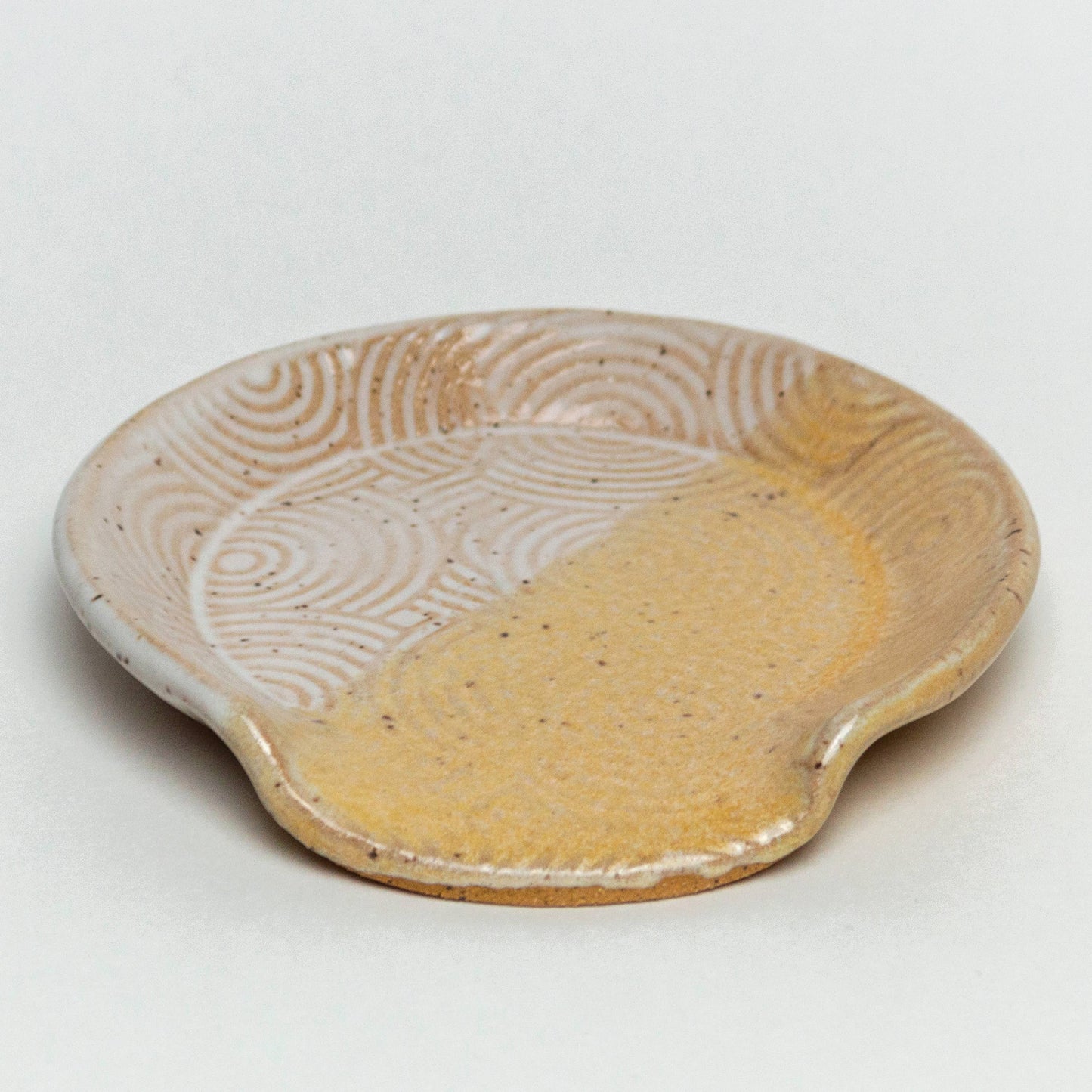 White & Peach Spiral Pattern Ceramic Spoon Rest Handmade