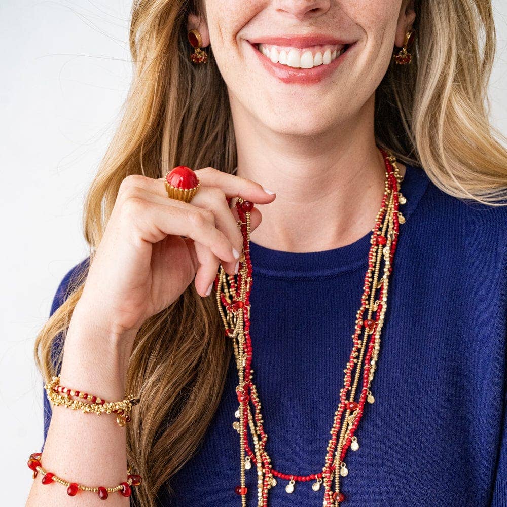 Kate Brass Round And Flat Beads Stretch Bracelet
