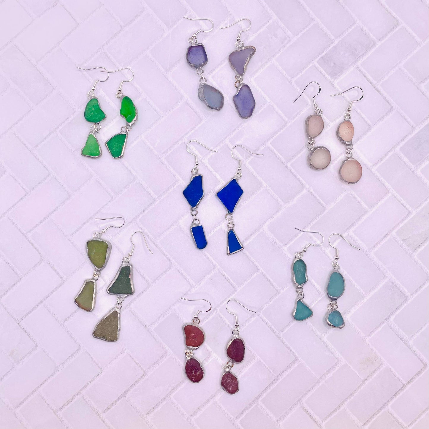 Drift Duo Sea Glass Earrings: Carded on brown cardstock